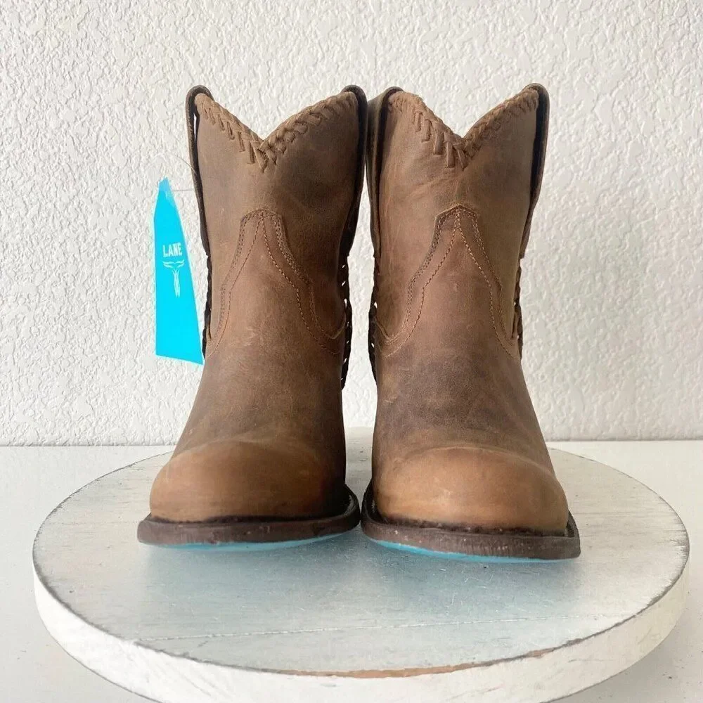NEW Lane PLAIN JANE PJ Womens Cowboy Bootie Sz 7.5 Brown Western Cowgirl Boots